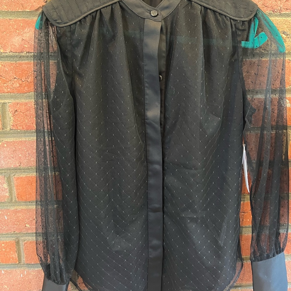 Equipment Black Mesh Button-Up Blouse